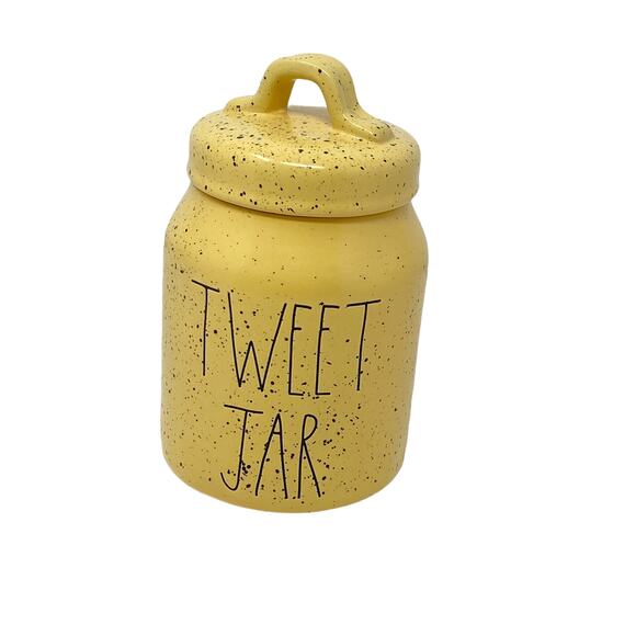 Rae Dunn Farmhouse Easter Spring Yellow Speckled TWEET JAR Ceramic Jar And Lid - Picture 2 of 6
